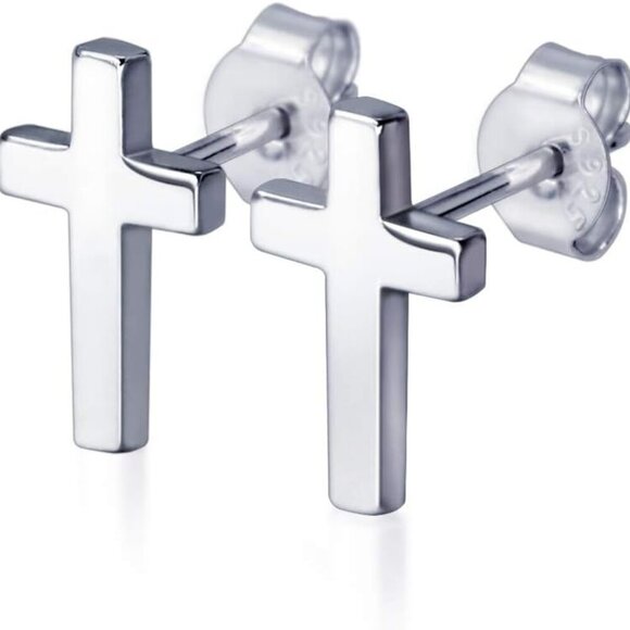 Jewelry - Sterling Silver Cross Stud Earrings Women Minimalist Faith Jewelry 7mm